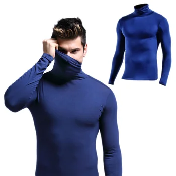 Мъжки топлинна бельо, блузи с високо воротом, зимни секси тънки топли ризи, монтиране пуловер за гейовете, компресиране топлинна бельо