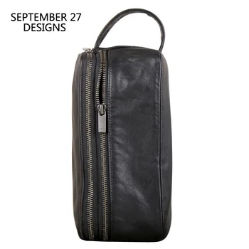 Нов модерен мъжки клатч от естествена кожа, луксозни мъжки портфейли с двоен цип, голям капацитет, портмонета и чанти за пътуване, чанти-организаторите за телефони