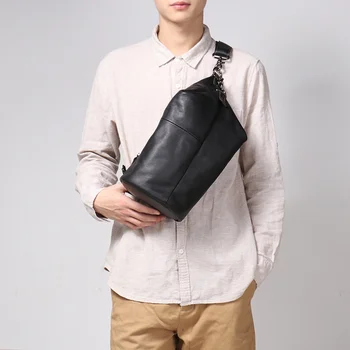 Нова Мъжки Нагрудная Чанта От естествена Кожа, Мъжки Модни Ежедневна Чанта От Телешка Кожа с Едно рамо, на Бутилката През рамо
