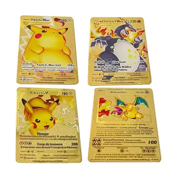Новата френска версия 10 стилове Pokemon Vmax Златна карта Charizard Mewtwo Колекция Пикачу Battle Carte Търговска играта подарък Играчка