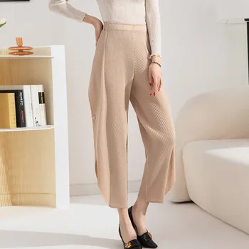 Нови дамски панталони в сгъвката, асиметричен завързана с модерен дизайн, панталон-молив, обикновена разтеглив удобни ежедневни панталони
