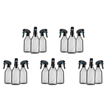 Пластмасови бутилки с пистолет за почистващи препарати, 10 унции, за многократна употреба празен контейнер със здрав черен спусъка спрей, 15 опаковки