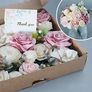 Подарък кутия от изкуствена роза, божур, цветя хортензия, Ден на майката, Романтика 