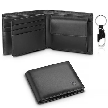 Портфейл от естествена кожа, мъжки класически черен мек портфейл, джоб за монети, държач за кредитни карти