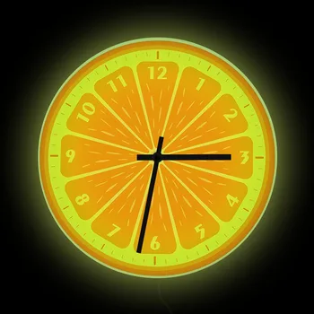 Резенчета пресен портокал, светещи стенни часовници, нощна светлина, което променя цвета си, за кухня, трапезария, плодов магазин, неонова реклама, часовници с led подсветка