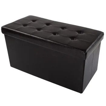 Сгъваема табуретка за съхранение от изкуствена черна кожа с подвижна кутия, сгъваема табуретка за краката, модерен стол, табуретка за всекидневна, кутия за съхранение