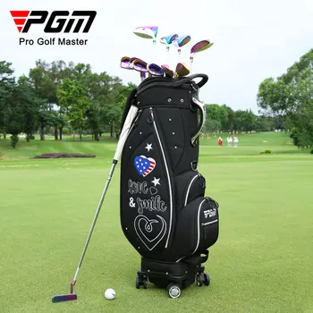 Чанта за голф с голям капацитет PGM, лека стандартна чанта за голф с колело, преносим износоустойчива скоба, презрамка