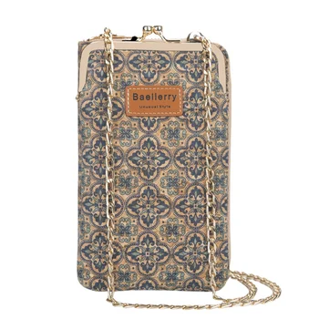 Чанта през рамо с геометричен дизайн в ретро стил, чанта за мобилен телефон, дамски чанти-месинджър голям капацитет, модерна чанта с няколко карти