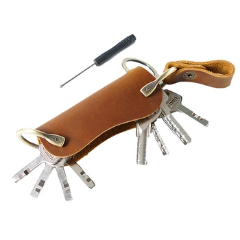 Чантата за смарт ключове от естествена кожа, органайзер, папка с клипс за ключове, EDC, външни преносими домакински джобни инструменти за ключове с брелоком