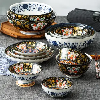 Японската керамична купа за ориз, чиния за домашни съдове, висока порцеланова купа, купа за супа, купа за спагети, купа за японски съдове за готвене